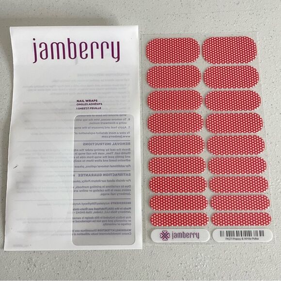 Jamberry PK27 Poppy And White Polka Full Sheet Nail Wraps - Picture 4 of 9